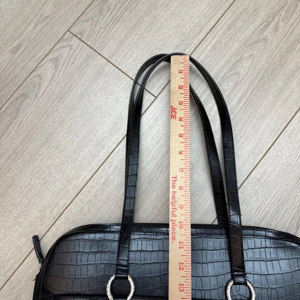 Coldwater Creek Women's Tote Handbag Black Woven Leather Hampton Computer Bag